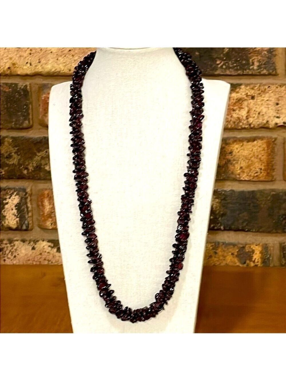 Garnet Beaded Rope with silver Toggle clasp vintage necklace